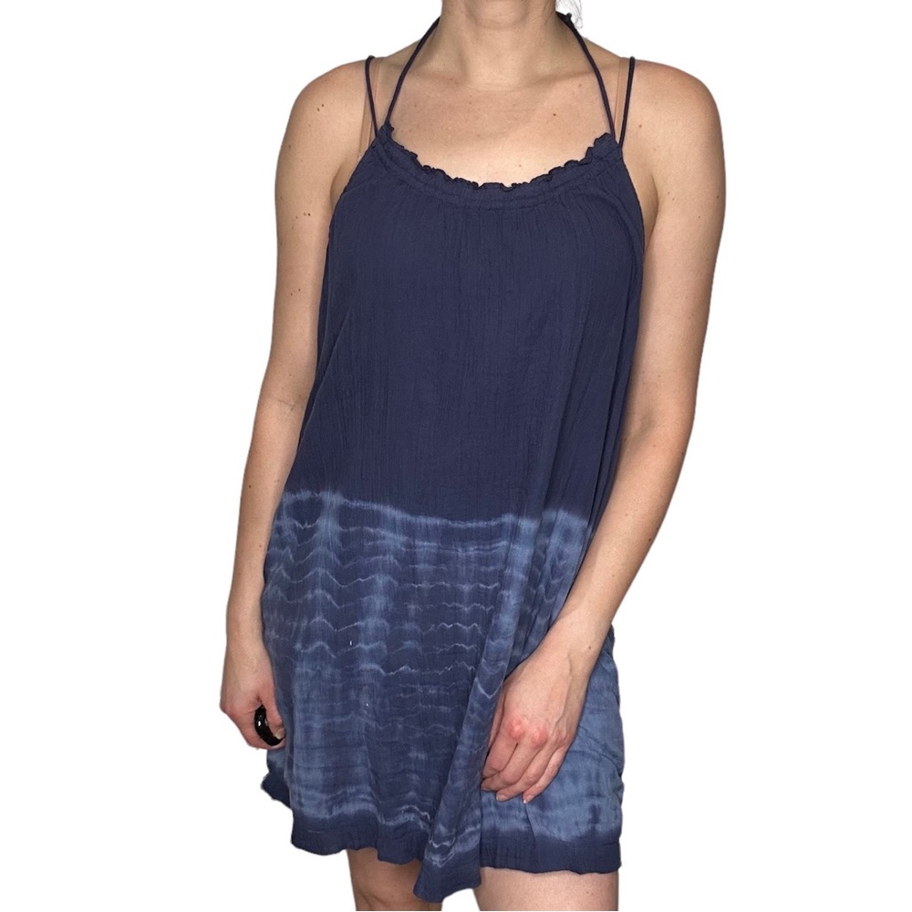 American Eagle Halter Tie Navy Blue Tie Dye Summer Dress M